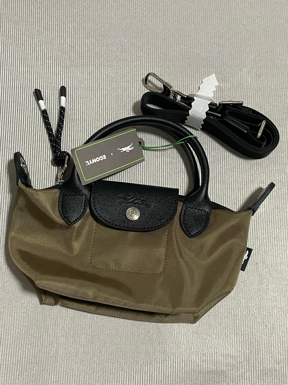Longchamp Olive Green Mini Tote with Black Trim